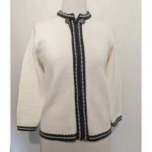 Vintage Ladies Zip Gray Tipped Cardigan Sweater 50s Devon B34 S White Griffin